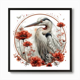 Lena1987 A Watercolor Illustration Of A Heron With Flowers In 02aedb86 486d 44fb 9ead E422d7ff79aa 2 Art Print