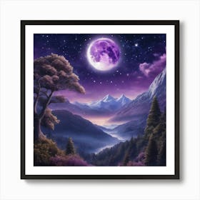 Full Moon In The Mountains 1 Art Print