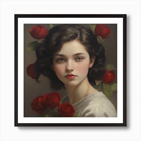 Girl With Roses Art Print