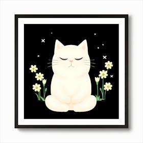 Zen Cat Tranquil Meditation Illustration 1 Art Print