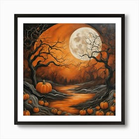 Pumpkins In A Spooky Forest Art Print