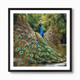 Peacock In The Water Art Print