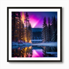 Northern Lights Over A Winter Lake Art Print