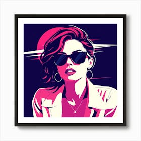 Retro Girl In Sunglasses Art Print