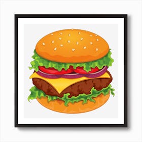 Hamburger Burger Beef Pork Meat Meal Cheddar Art Print