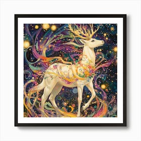 Christmas White Deer Art Print