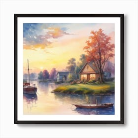 Sunset By The Lake Art Print