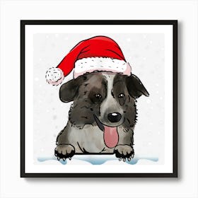 Aidi Atlas Mountain Christmas Santa Hat Dog Matching Family Art Print