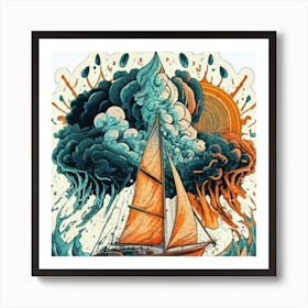 A sailing boat in the middle of the sea 11 Poster