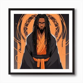Handsome Black Man With Long Dreads And Orange Eyes In Black Robes Anime Style 145509077 Art Print