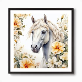 White Horse With Flowers 2 Art Print