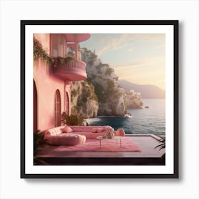 Pink Couch On The Balcony Art Print