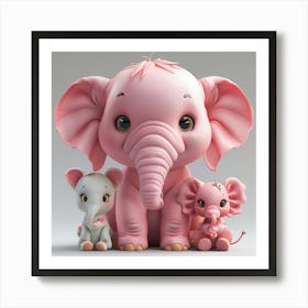 Pink Elephant Babies Art Print