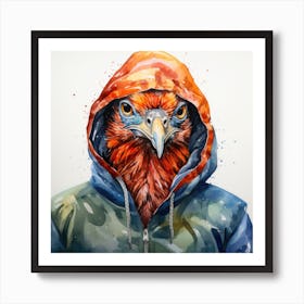 Watercolour Cartoon Pheasant In A Hoodie 2 Art Print