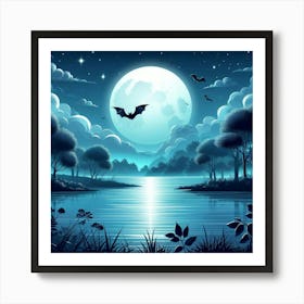 Night Landscape With Bats Art Print