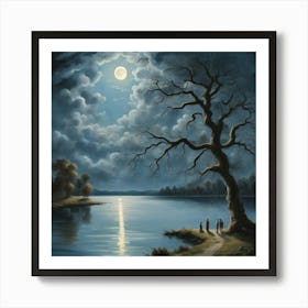 Moonlight Over The Lake Art Print