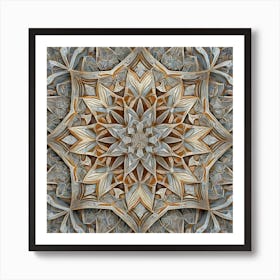 Firefly Beautiful Modern Detailed Floral Indian Mosaic Mandala Pattern In Neutral Gray, Silver, Copp Art Print