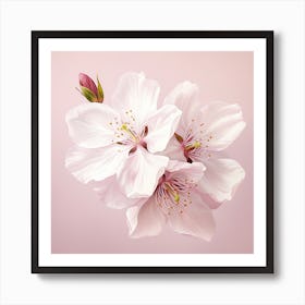 Cherry Blossoms On Pink Background Art Print