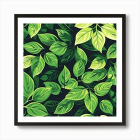 Seamless Pattern Of Green Leaves Art Print