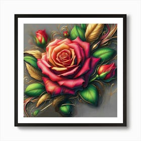 Roses And Leaves Art Print