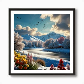 Flowers In The Snow Art Print