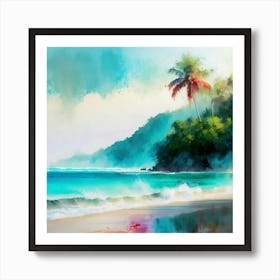 Watercolor Of A Tropical Beach Art Print