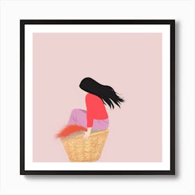 Girl Sitting In A Basket Art Print