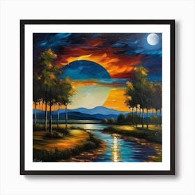 Moonlight Over The River Art Print