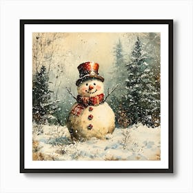 Snowman In The Woods 3 Art Print