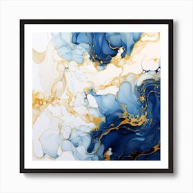 Blue And Gold Abstract Painting Art Print