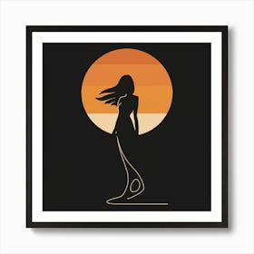 Silhouette Of A Woman At Sunset 5 Art Print