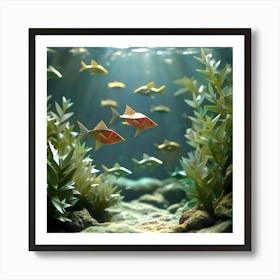 Underwater sea of origami fish Art Print