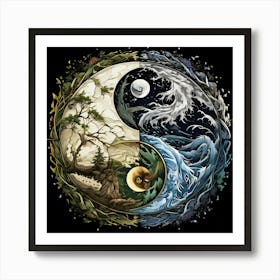 Yin Yang, Yin And Yang Symbol With Natural Elements Representing Balance And Harmony 6 Art Print