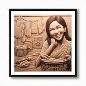 Portrait Of A Woman Washing Clothes Art Print