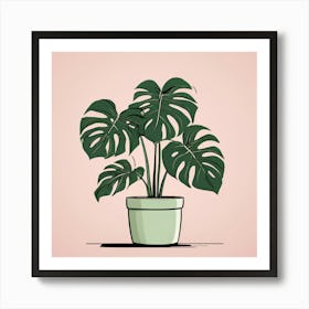 Monstera Plant In A Pot, A Potted Monstera Plant With Soft Pink Leaves Set Against Art Print