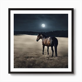 Horse In The Field At Night Art Print