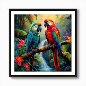 Parrots In The Jungle art print Art Print