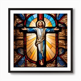 Jesus Christ on cross stained glass window 3 Art Print