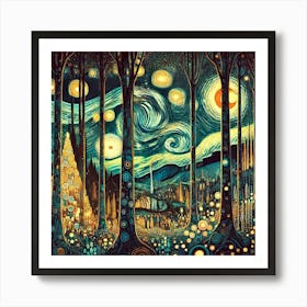 Gustav Klimt Print Night Forest Trees Painting Klimt Art Print