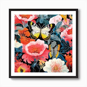 Flowers And Butterflies Art Print