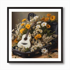 Flowers and a guitar Art Print