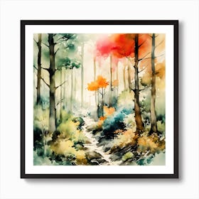 Watercolor Of A Forest Art Print