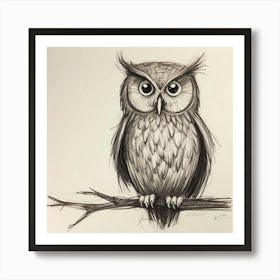 Owl On A Branch 3 Art Print