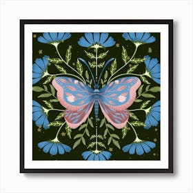 Whimsical pink and blue butterfly Art Print