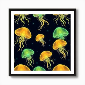 Jellyfish Seamless Pattern Poster