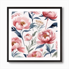 Modern Watercolor Floral Vector Set Collage Contemporary Set Of Elements Hand Drawn Realistic Peony Flowers 2 Art Print