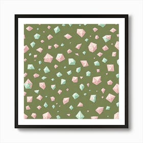 'Uncut Gems' Vintage themed pattern, A Pattern Featuring abstract Polygons With Varying Side Lengths Shapes With Sharp Edges, Flat Art, 133 Art Print