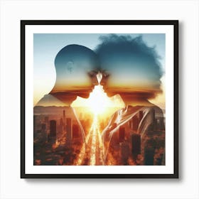 Couple Kissing At Sunset Art Print