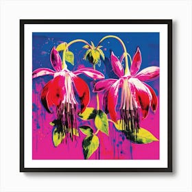 Andy Warhol Style Pop Art Flowers Fuchsia 1 Square Art Print