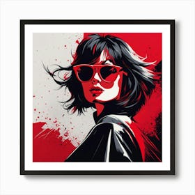 Girl In Red Sunglasses Art Print